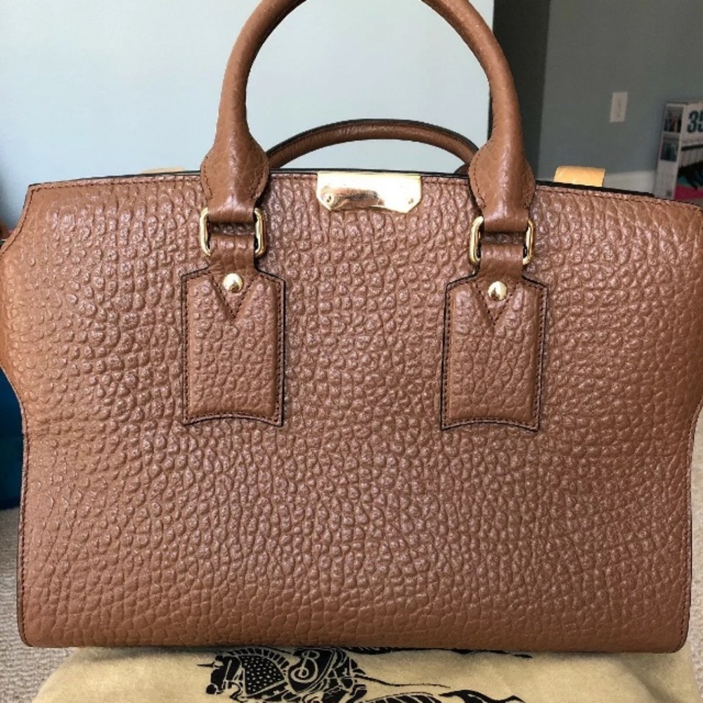 Burberry Clifton heritage peppled grain leather brown two toned satchel